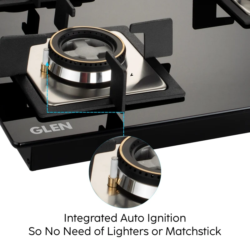Glen 3 Burner Glass Hob Top Forged Brass Burners (1063 SQ HT DB TR) - Image