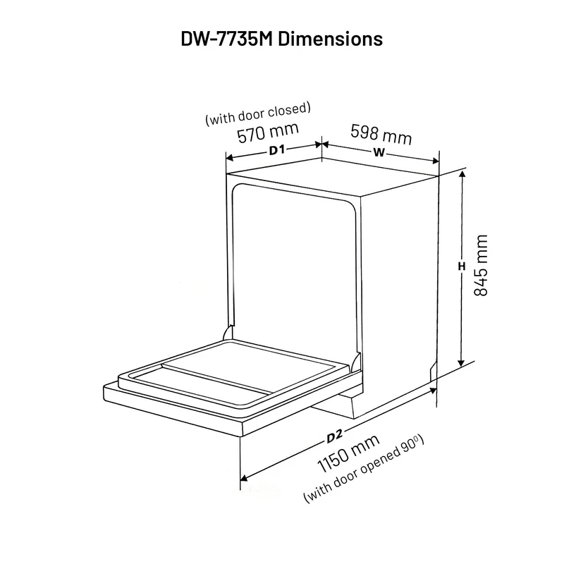 Glen Built-in-Dishwasher 14 Place Setting SS Panel Electronic Controls (DW-7735M) - Image