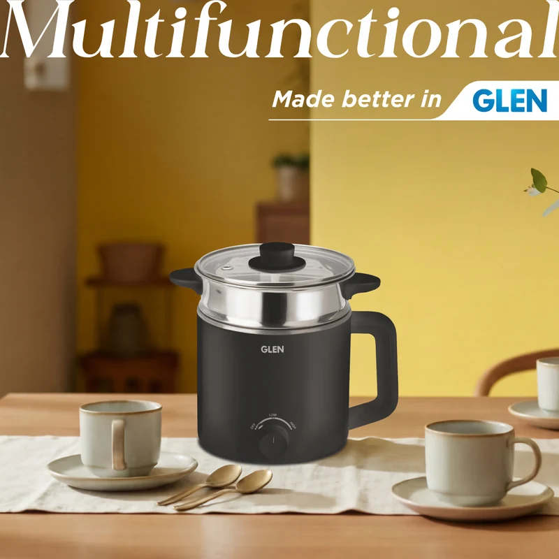 Glen Multi Cook Electric Kettle, 1.5 Litre Steam, Cook & Boil 600W Black (9016) - Image