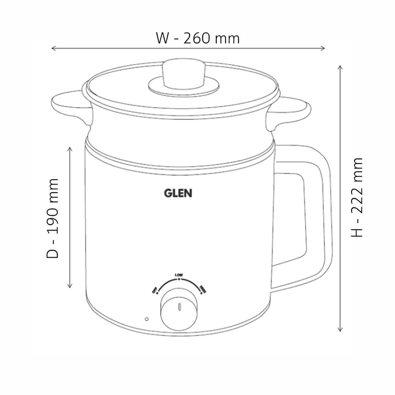 Glen Multi Cook Electric Kettle, 1.5 Litre Steam, Cook & Boil 600W Black (9016) - Image