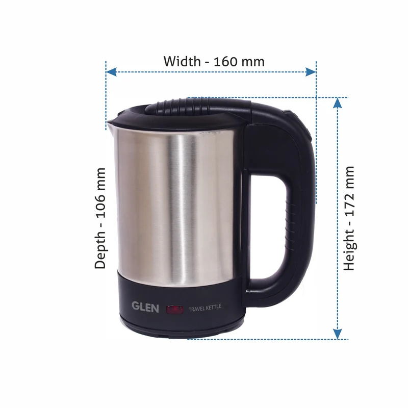 Glen Electric Travel Kettle 0.5 Litre Stainless Steel 2 Plastic cups1000 W (9013) - Image