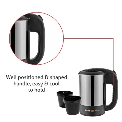 Glen Electric Travel Kettle 0.5 Litre Stainless Steel 2 Plastic cups1000 W (9013) - Image