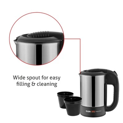 Glen Electric Travel Kettle 0.5 Litre Stainless Steel 2 Plastic cups1000 W (9013) - Image