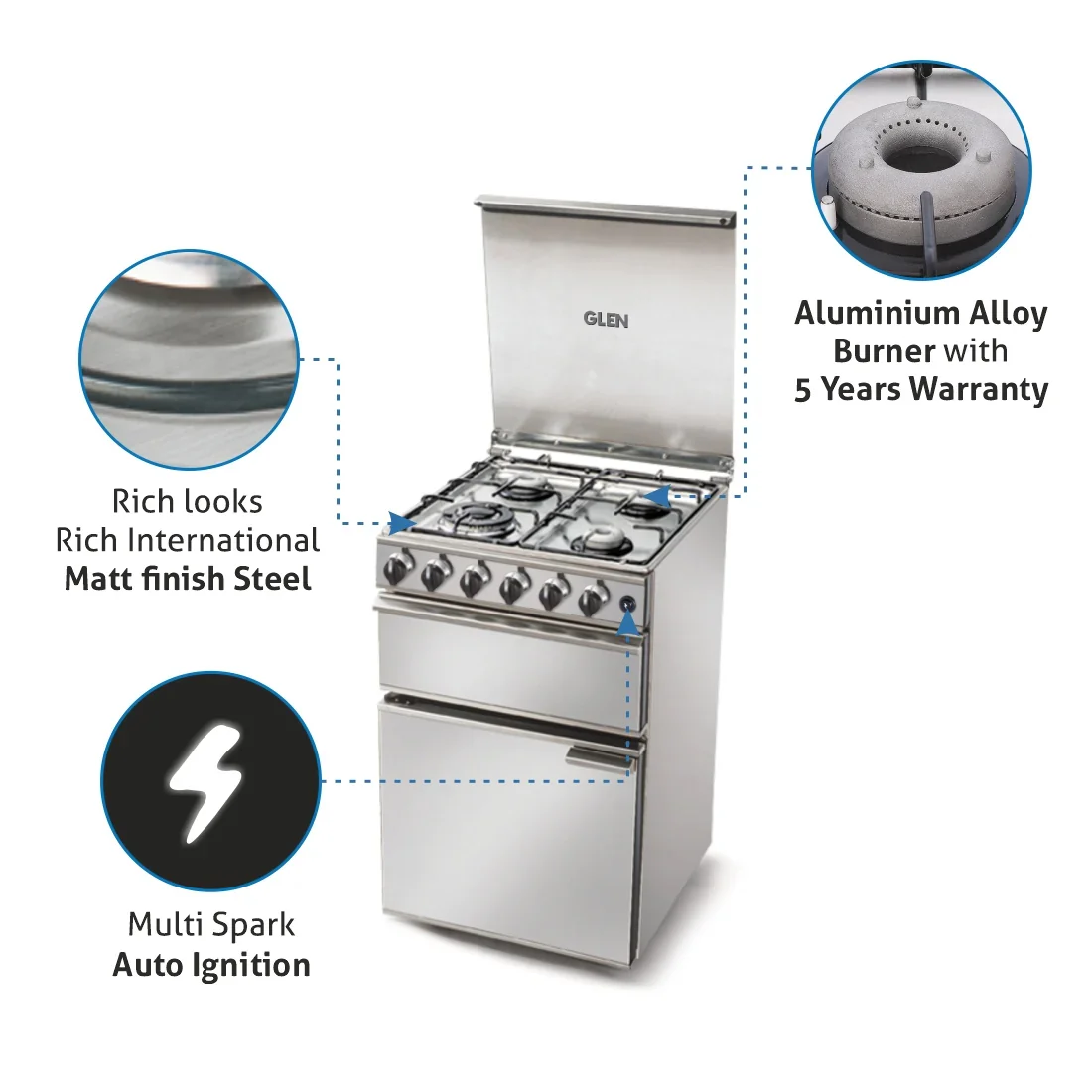 Glen Cooking Range Stainless Steel Gas Grill, Gas Oven 1 Triple Ring, 3 Alloy Burners Auto Ignition (2012PLTRAI) - Image