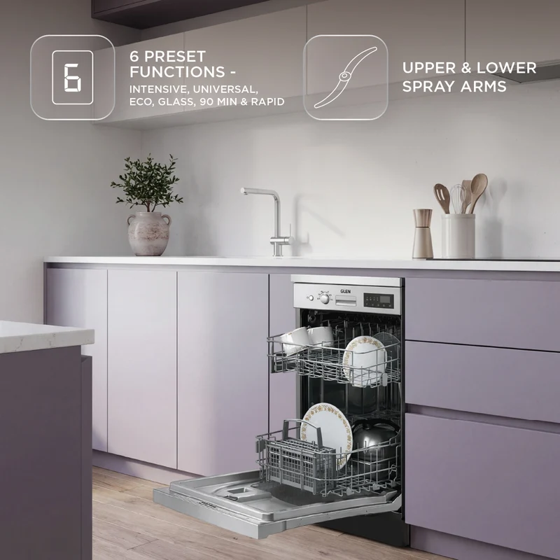 Glen Free Standing Dishwasher 12 Place Setting SS Panel Electronic Controls (DW-5201FS) - Image