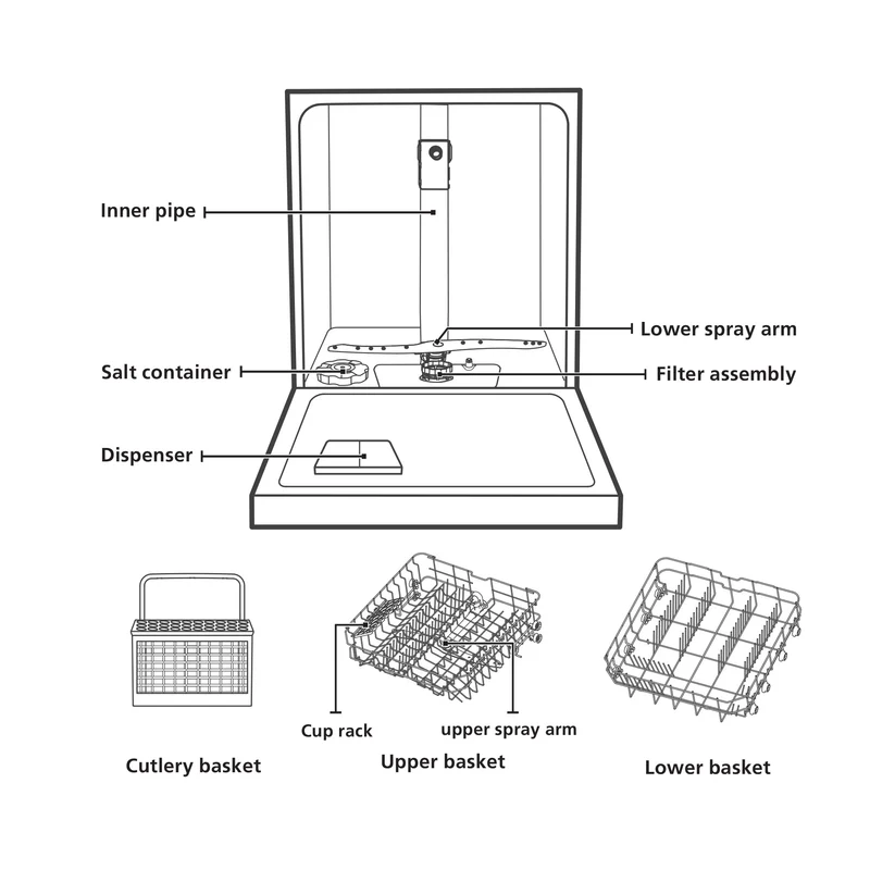 Glen Free Standing Dishwasher 12 Place Setting SS Panel Electronic Controls (DW-5201FS) - Image