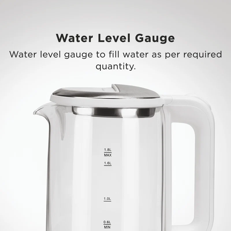 Glen Electric Glass Tea Kettle 1.8 Litre, 1500W - White/Black (SA-9001) - Image