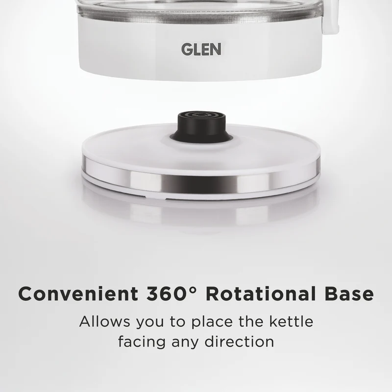 Glen Electric Glass Tea Kettle 1.8 Litre, 1500W - White/Black (SA-9001) - Image