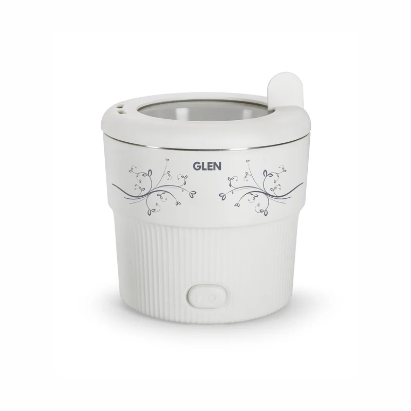 Glen Electric Mini Cooker, 0.8 Litre Steam, Cook & Boil 500W- White and Red (3054) - Image