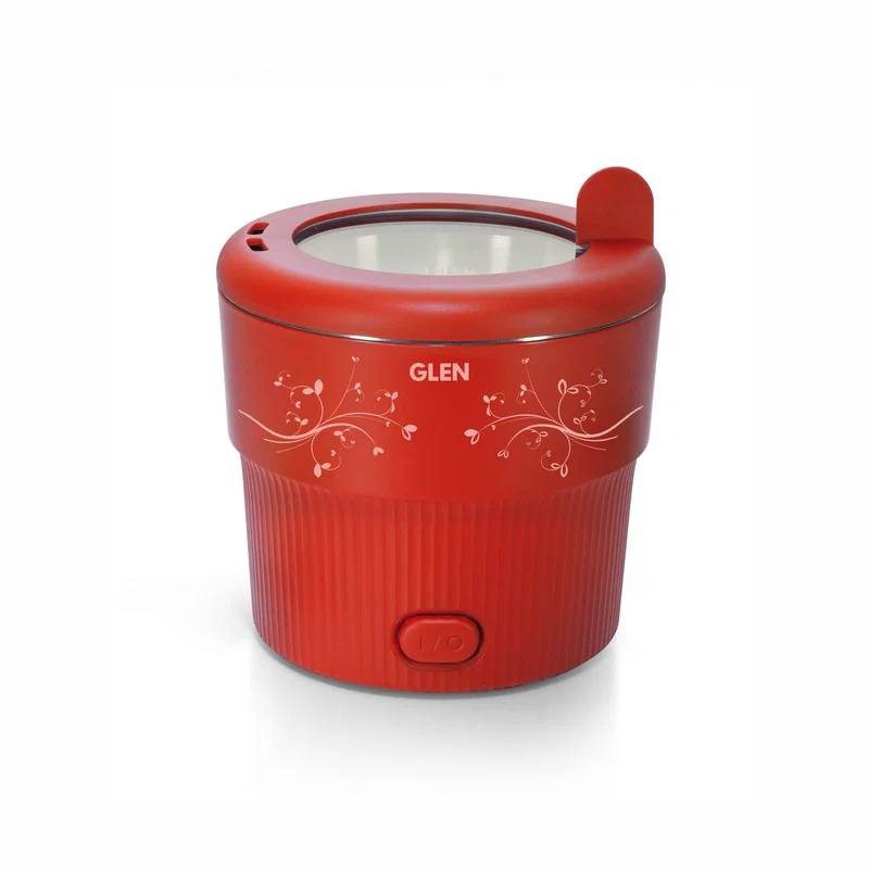 Glen Electric Mini Cooker, 0.8 Litre Steam, Cook & Boil 500W- White and Red (3054) - Image