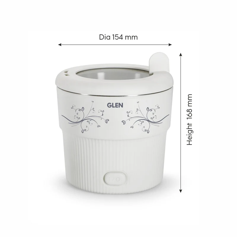 Glen Electric Mini Cooker, 0.8 Litre Steam, Cook & Boil 500W- White and Red (3054) - Image