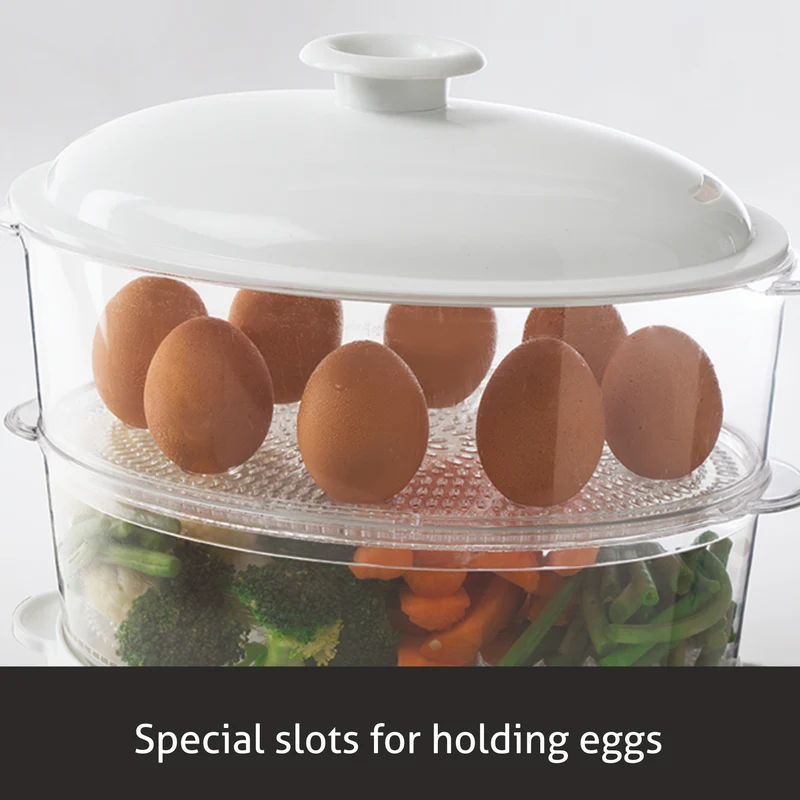 Glen Electric Food Steamer 900w with 60 minute Timer, 3 Food Grade Containers - white (3052) - Image