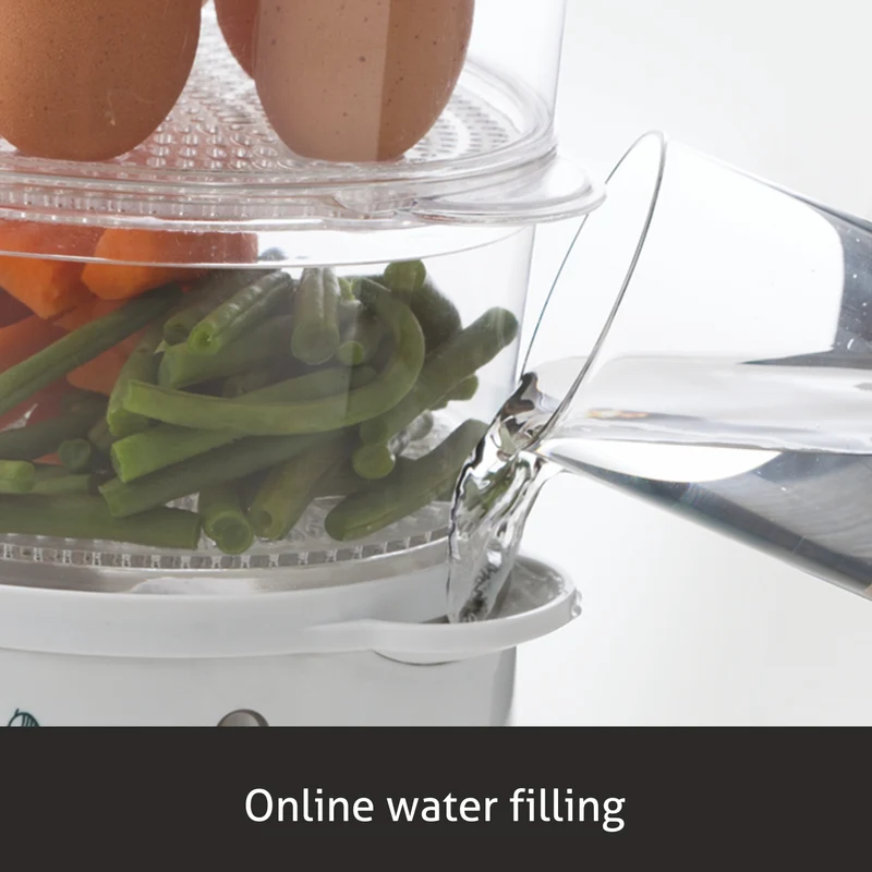 Glen Electric Food Steamer 900w with 60 minute Timer, 3 Food Grade Containers - white (3052) - Image