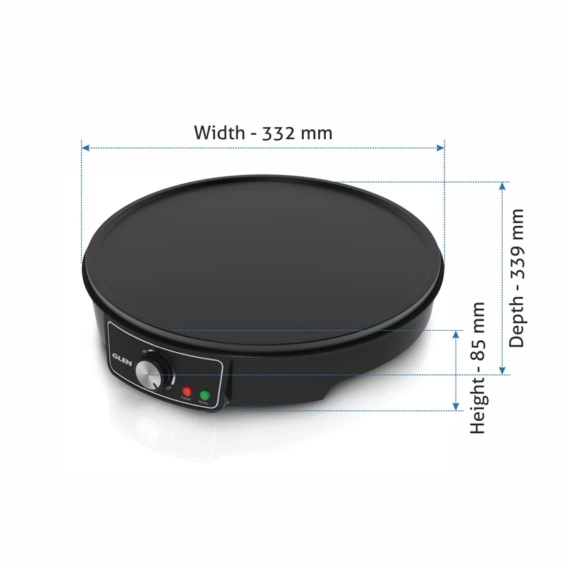 Glen Electric Tawa for Dosa, Chilla 30cm Non-Stick Cooking Plate, Temperature Control - Black (SA3038) - Image