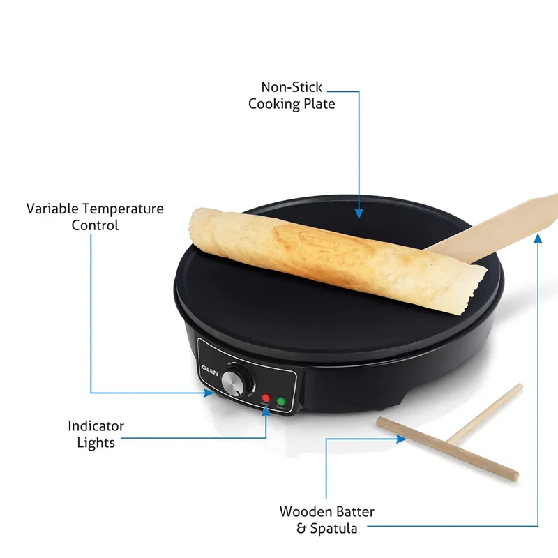 Glen Electric Tawa for Dosa, Chilla 30cm Non-Stick Cooking Plate, Temperature Control - Black (SA3038) - Image