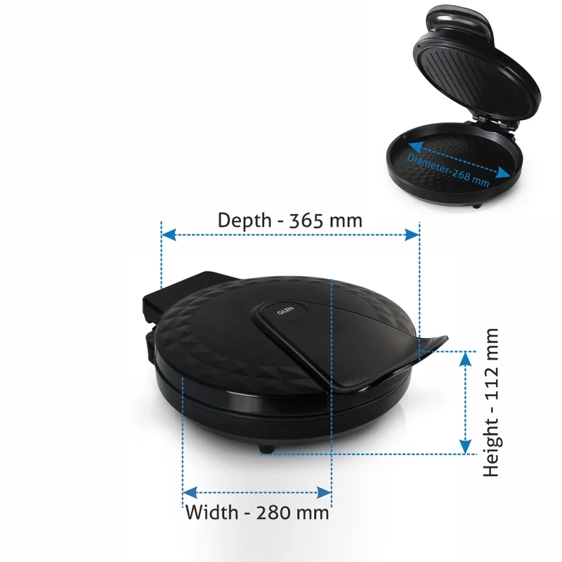 Glen Electric Pizza Grill and Crepe Maker with 180-Degree Opening, Non-Stick Coating, 1200w (3033 PG) - Image