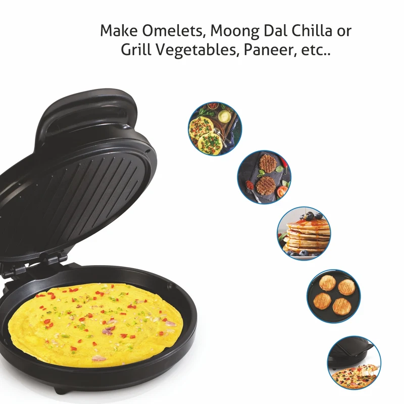 Glen Electric Pizza Grill and Crepe Maker with 180-Degree Opening, Non-Stick Coating, 1200w (3033 PG) - Image
