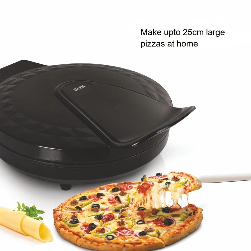 Glen Electric Pizza Grill and Crepe Maker with 180-Degree Opening, Non-Stick Coating, 1200w (3033 PG) - Image
