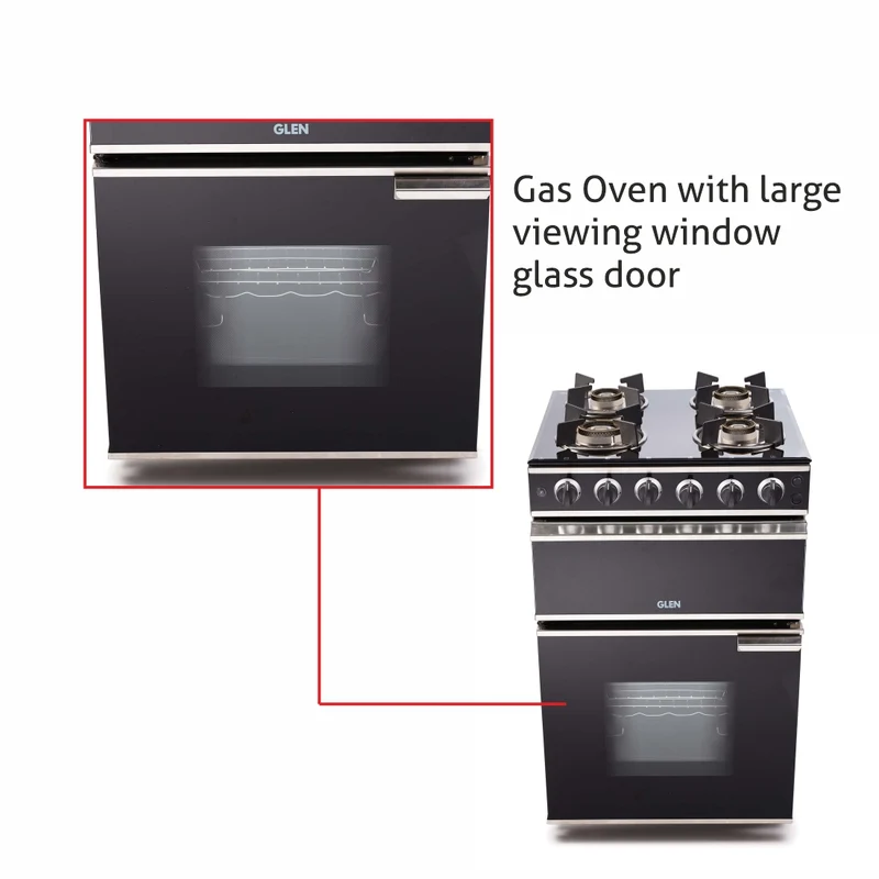 Glen Cooking Range Glass Gas Grill, Gas Oven Rotiseerie Double Ring Forged Brass Burners Auto Ignition (2014DBAI) - Image