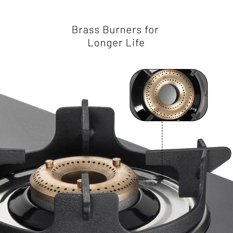 Glen 3 Burner Glass Gas Stove with High Flame Brass Burner and Crown Pan Supports (CT1038GTBBBLHFCP) - Manual/Auto Ignition - Image