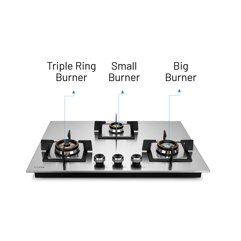 Glen 3 Burner Stainless Steel Hob Top Forged Brass Burners(BH1073SQHTSSDBMT70) - Image
