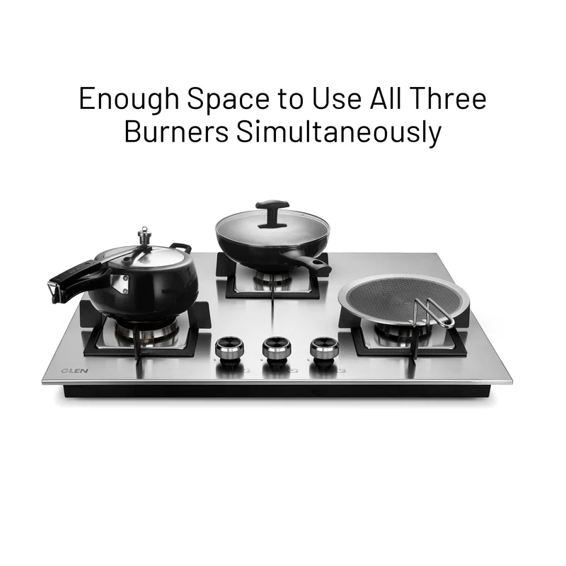 Glen 3 Burner Stainless Steel Hob Top Forged Brass Burners(BH1073SQHTSSDBMT70) - Image