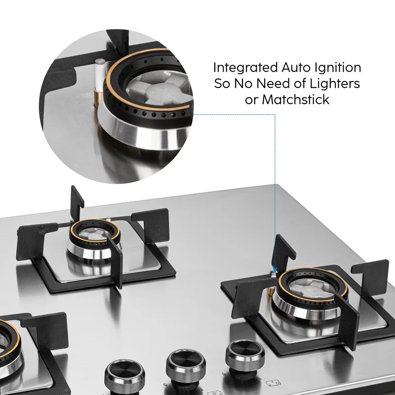 Glen 3 Burner Stainless Steel Hob Top Forged Brass Burners(BH1073SQHTSSDBMT70) - Image