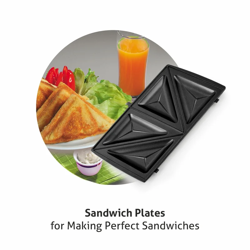 Glen Electric Multi Snack Maker with 3 sets of Sandwich, Grill & Waffle Non-Stick Plates, 750w - Black (3022 MSM) - Image