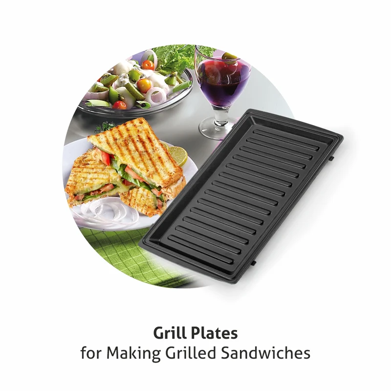 Glen Electric Multi Snack Maker with 3 sets of Sandwich, Grill & Waffle Non-Stick Plates, 750w - Black (3022 MSM) - Image