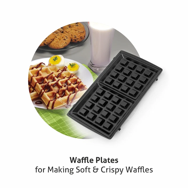Glen Electric Multi Snack Maker with 3 sets of Sandwich, Grill & Waffle Non-Stick Plates, 750w - Black (3022 MSM) - Image