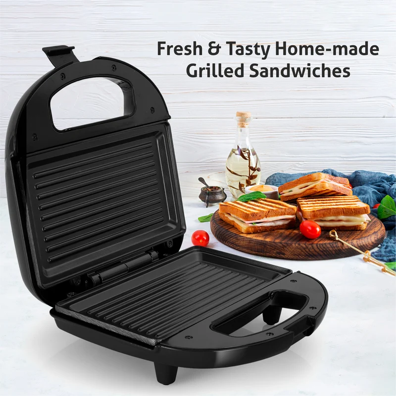 Glen Electric Sandwich Maker Grill with Non-Stick Coating Plates, 750W - Black (3024BGRILL) - Image