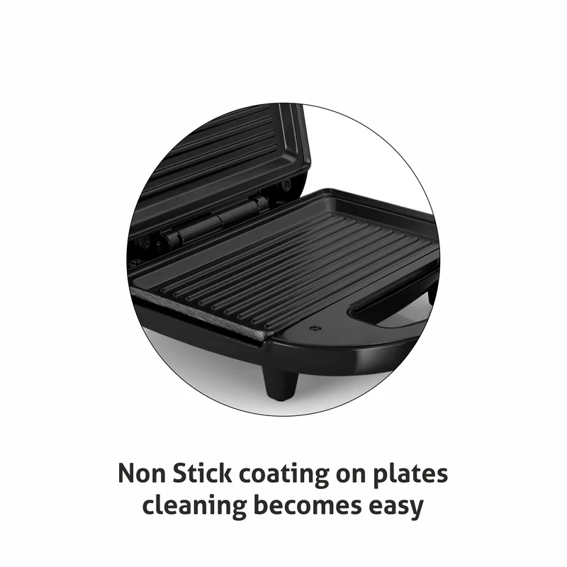 Glen Electric Sandwich Maker Grill with Non-Stick Coating Plates, 750W - Black (3024BGRILL) - Image