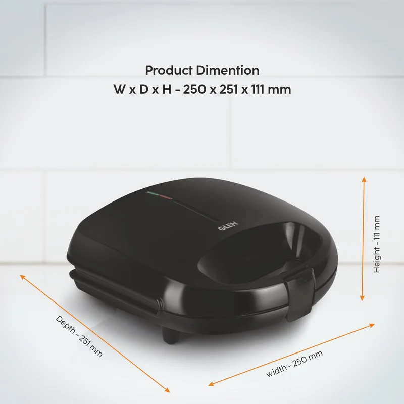 Glen Electric Sandwich Maker Grill with Non-Stick Coating Plates, 750W - Black (3024BGRILL) - Image