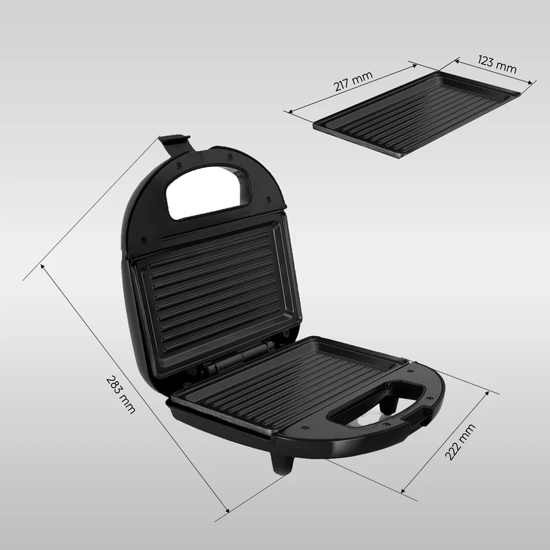 Glen Electric Sandwich Maker Grill with Non-Stick Coating Plates, 750W - Black (3024BGRILL) - Image