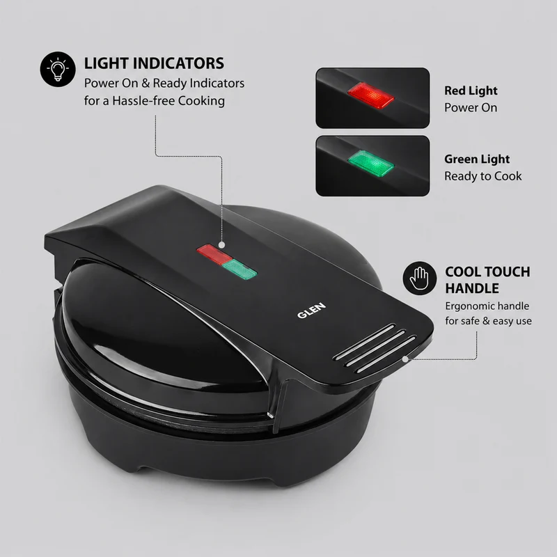Glen Electric Waffle Maker with Non-Stick Coating Plates 750W - Black (SA-3026WMB) - Image