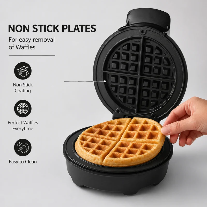 Glen Electric Waffle Maker with Non-Stick Coating Plates 750W - Black (SA-3026WMB) - Image