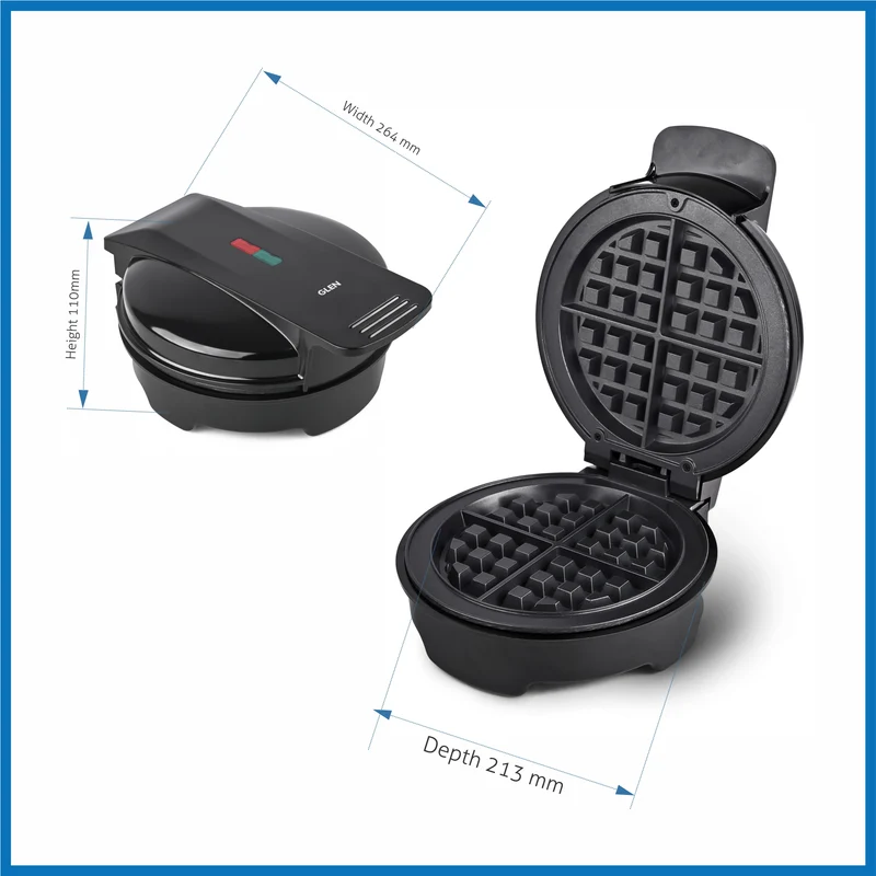 Glen Electric Waffle Maker with Non-Stick Coating Plates 750W - Black (SA-3026WMB) - Image