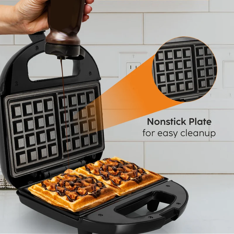 Glen Electric Waffle Maker with Non-Stick Coating Plates, 750W - Black (3024WMBL) - Image