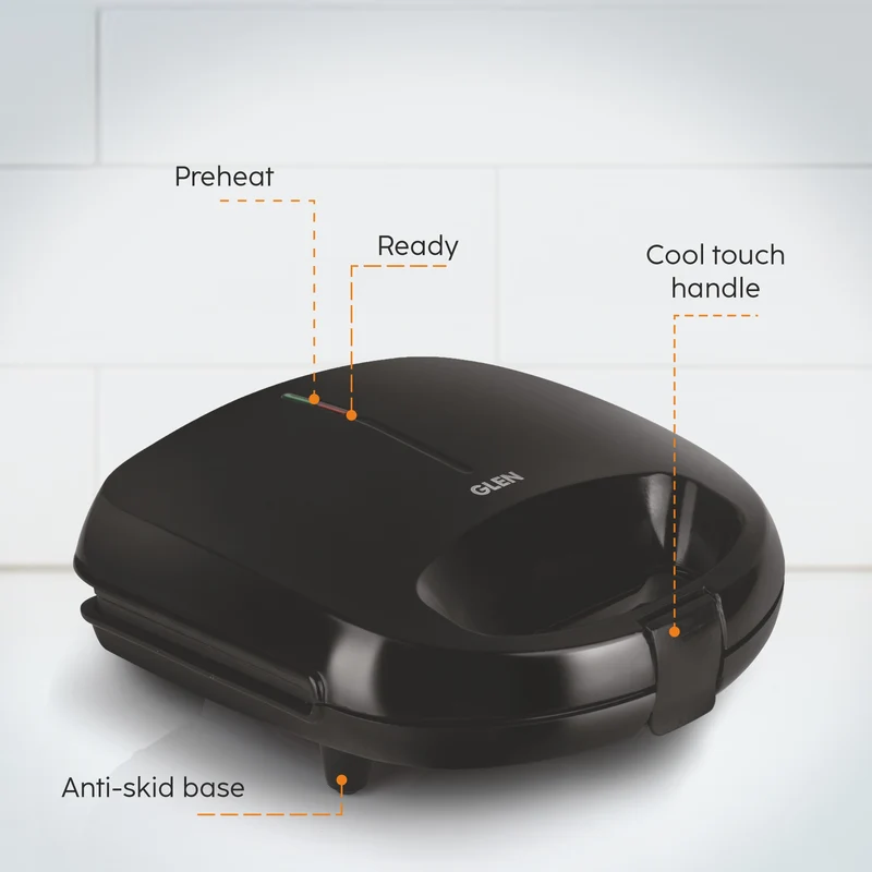 Glen Electric Waffle Maker with Non-Stick Coating Plates, 750W - Black (3024WMBL) - Image