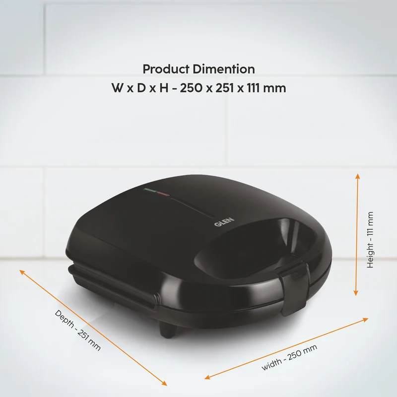 Glen Electric Waffle Maker with Non-Stick Coating Plates, 750W - Black (3024WMBL) - Image