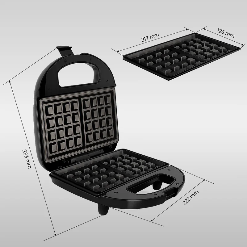 Glen Electric Waffle Maker with Non-Stick Coating Plates, 750W - Black (3024WMBL) - Image