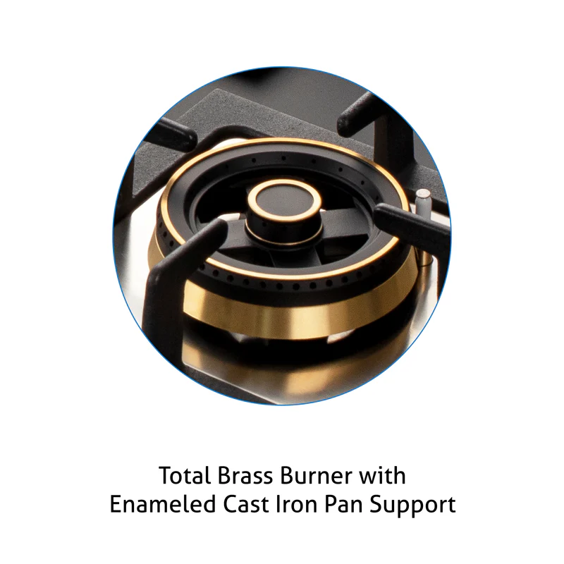Glen 3 Burner Glass Hob Top Total Brass Burners (1073XLCIHTTTRMG) - Image