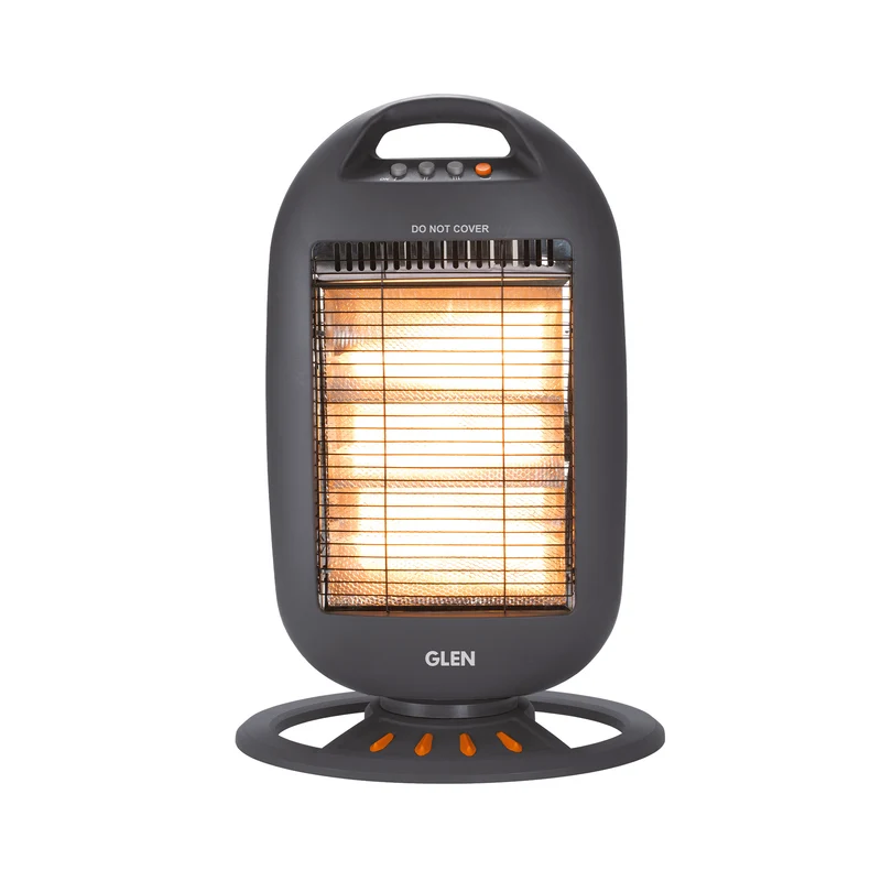 Glen Electric Halogen Room Heater with 3 Heat Settings Grey/Black- HA7017 - Image