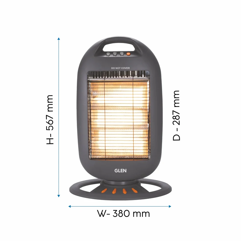 Glen Electric Halogen Room Heater with 3 Heat Settings Grey/Black- HA7017 - Image