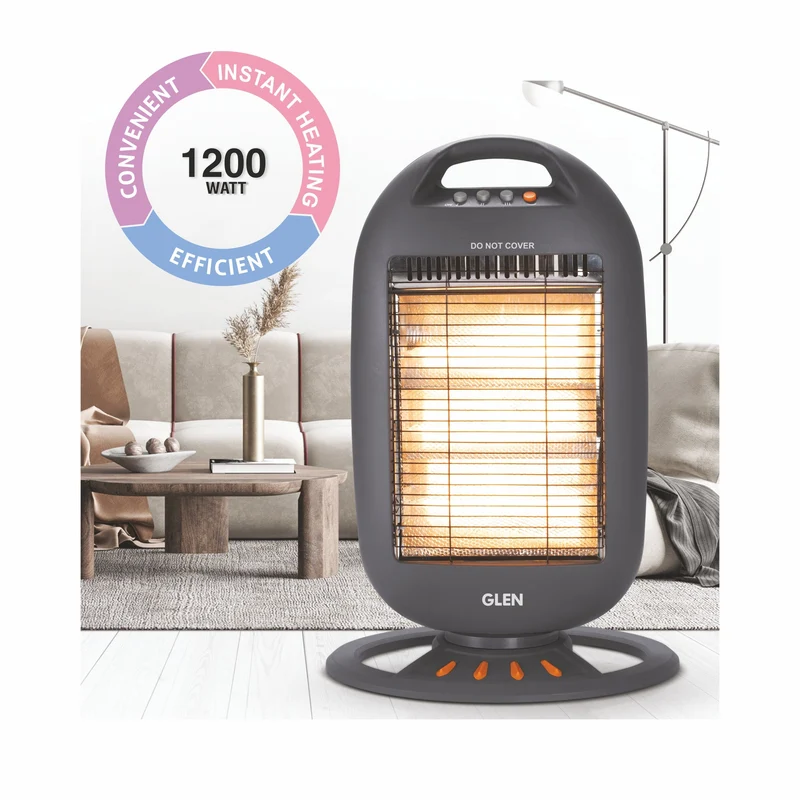 Glen Electric Halogen Room Heater with 3 Heat Settings Grey/Black- HA7017 - Image