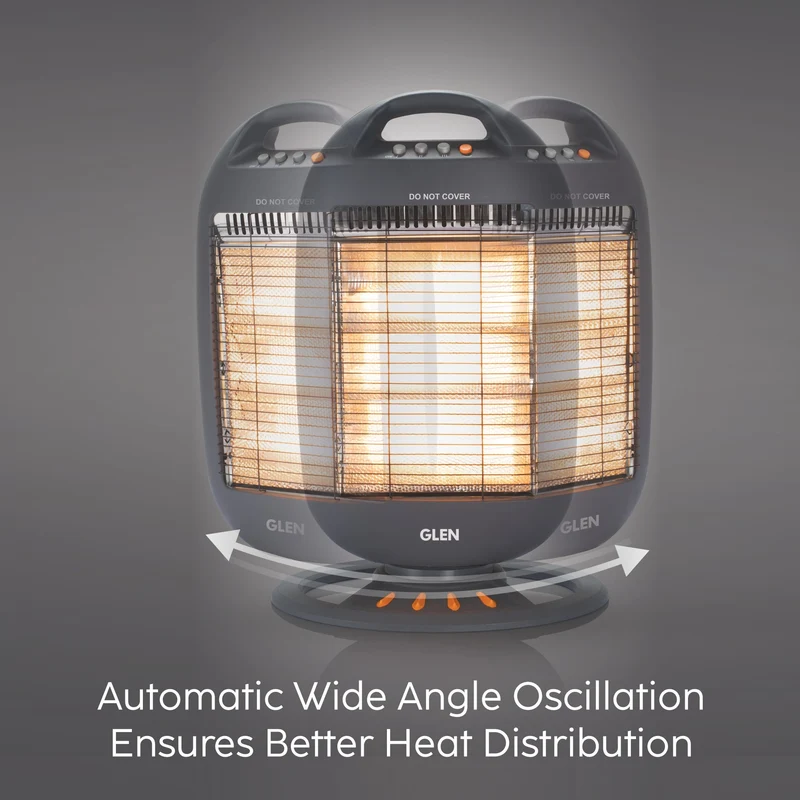 Glen Electric Halogen Room Heater with 3 Heat Settings Grey/Black- HA7017 - Image