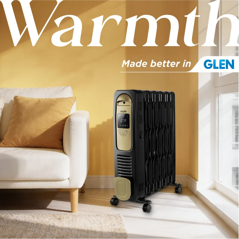 Glen Oil Filled Radiator Room Heater with Turbo Ceramic Fan Black (7015OR) - 9 Fin - Image