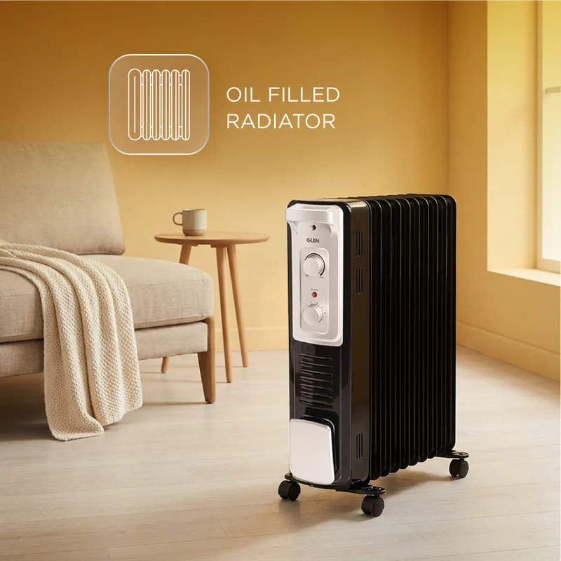 Glen Oil Filled Radiator Room Heater with Turbo Ceramic Fan Black (7015OR) - 9 Fin - Image