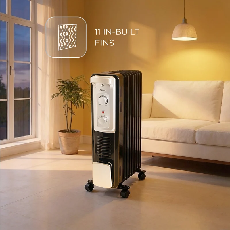 Glen Oil Filled Radiator Room Heater with Turbo Ceramic Fan Black (7015OR) - 9 Fin - Image