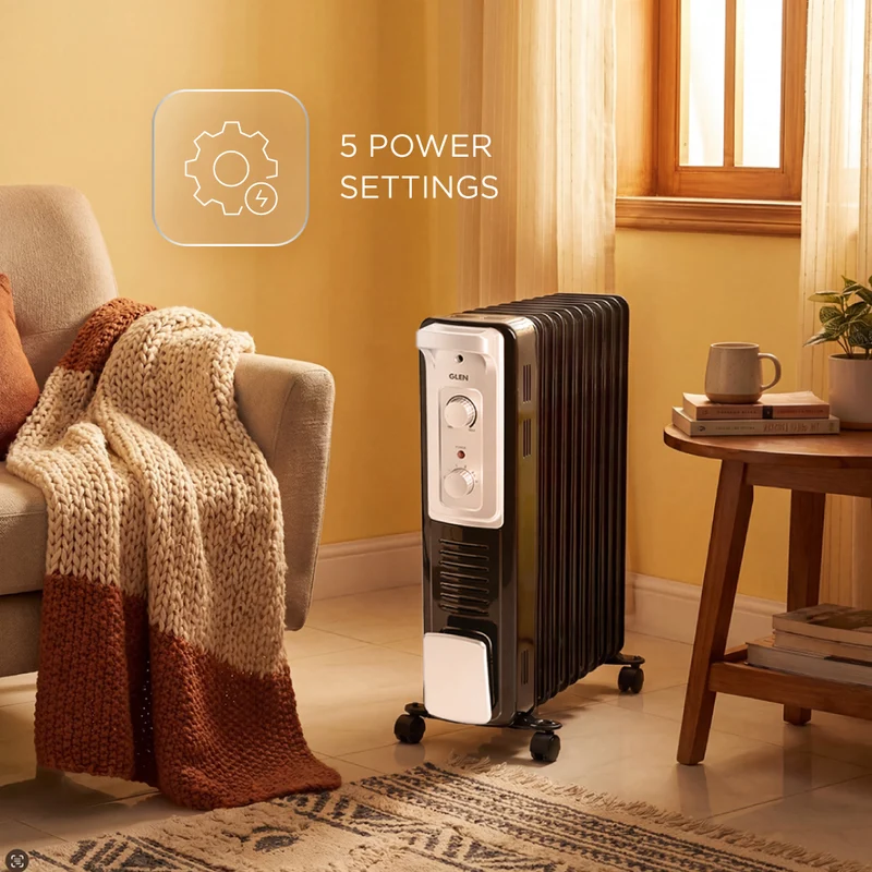 Glen Oil Filled Radiator Room Heater with Turbo Ceramic Fan Black (7015OR) - 9 Fin - Image